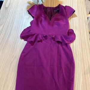 Karen Millen Womens Zip Up Cap Sleeve V Neck Ruffled Sheath Dress Purple